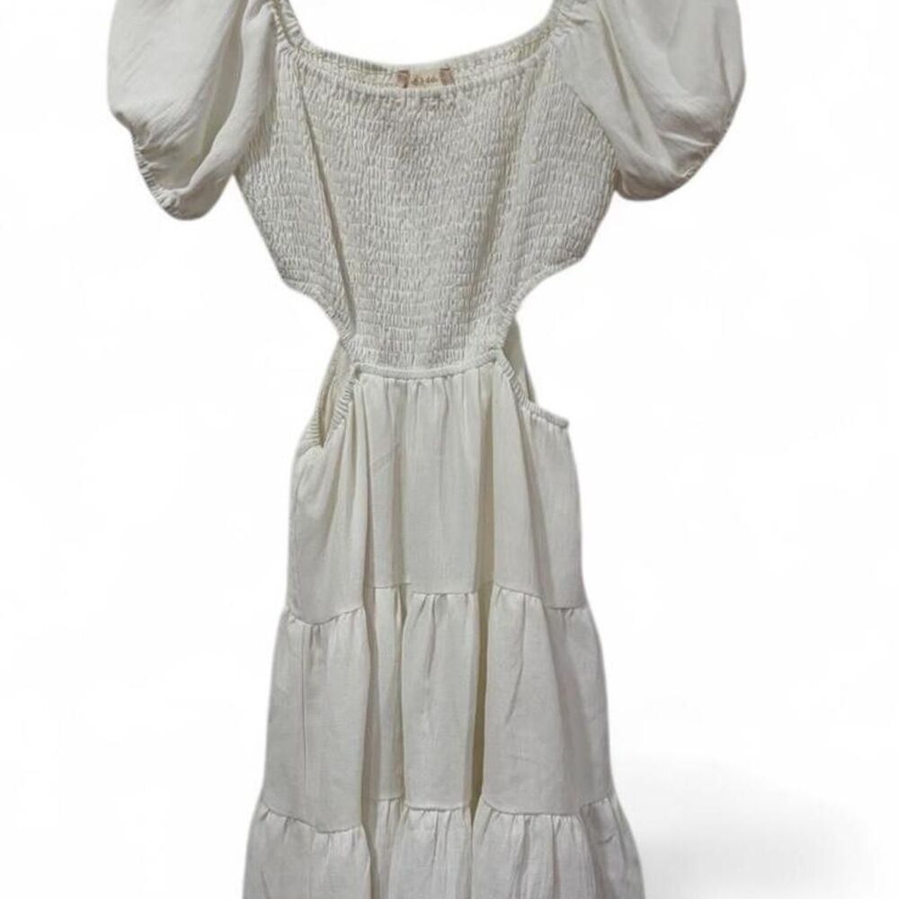 Altar'd State White Smocked Cutout Puff Sleeve Mini Dress Size Small